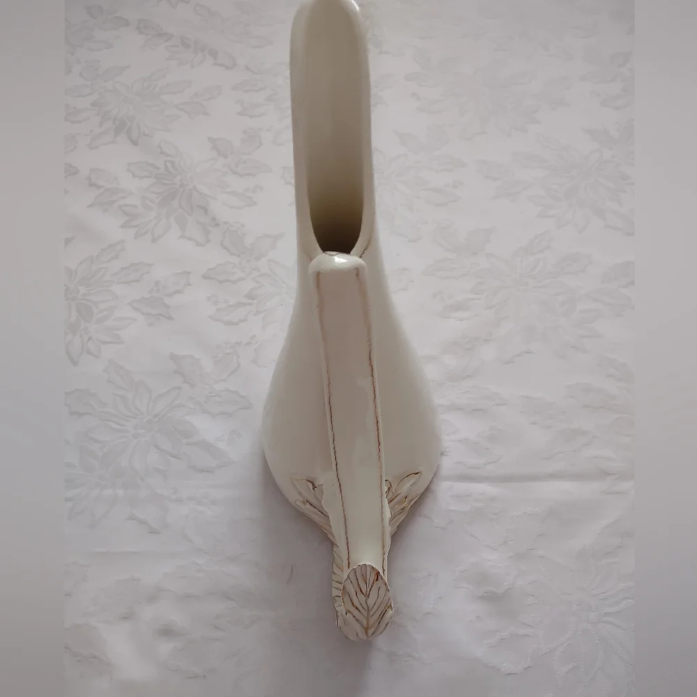 Signed 1961 Vintage Porcelain Gold Trim Elongated Spout Handle Pitcher